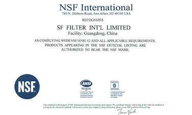 双发线绕滤芯通过美国NSF/ ANSI42标准测试